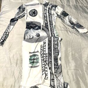 Money Print Long Sleeve Dress